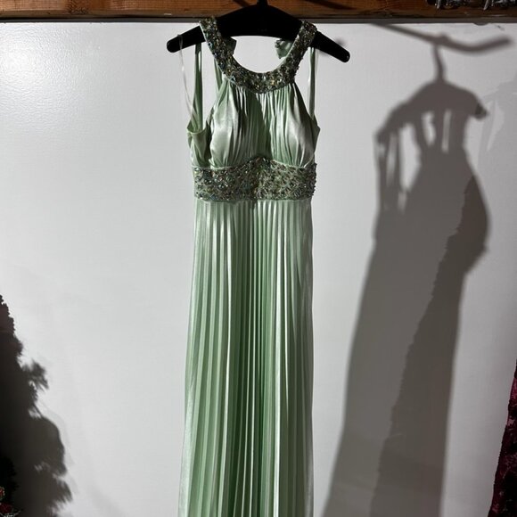 Light Green Prom Dress with Jeweled Neckline and Waist - Picture 1 of 9
